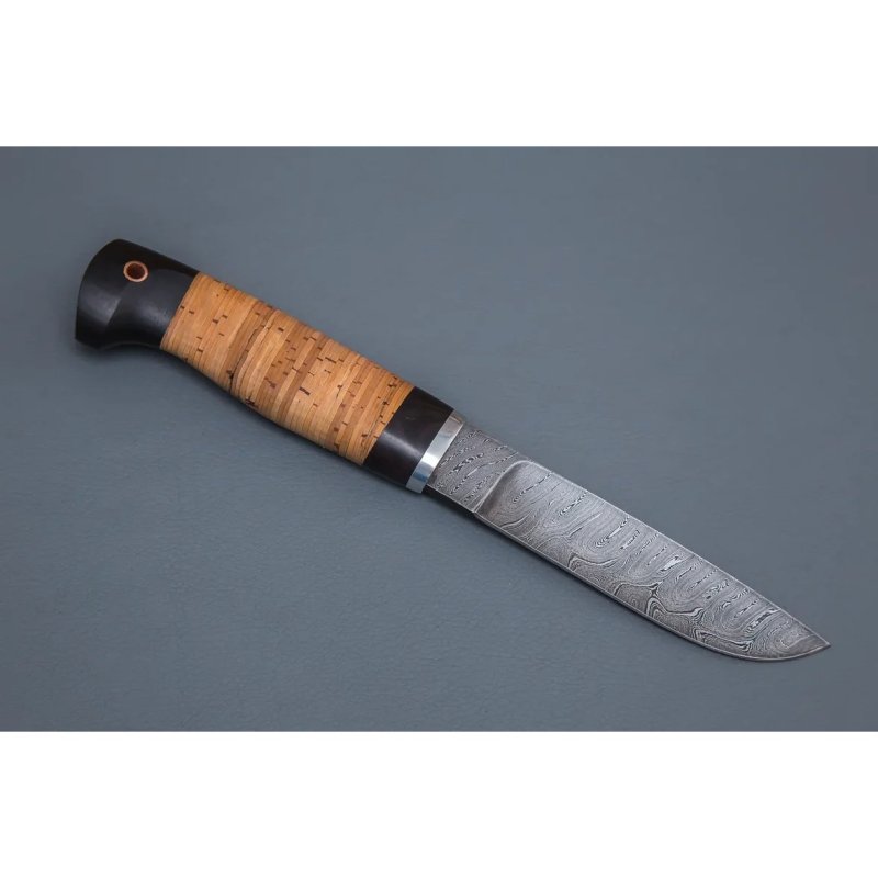 Нож Финский из дамасской стали, рукоять береста, граб, литье дюраль в интернет-магазине art-steel.ru, фото