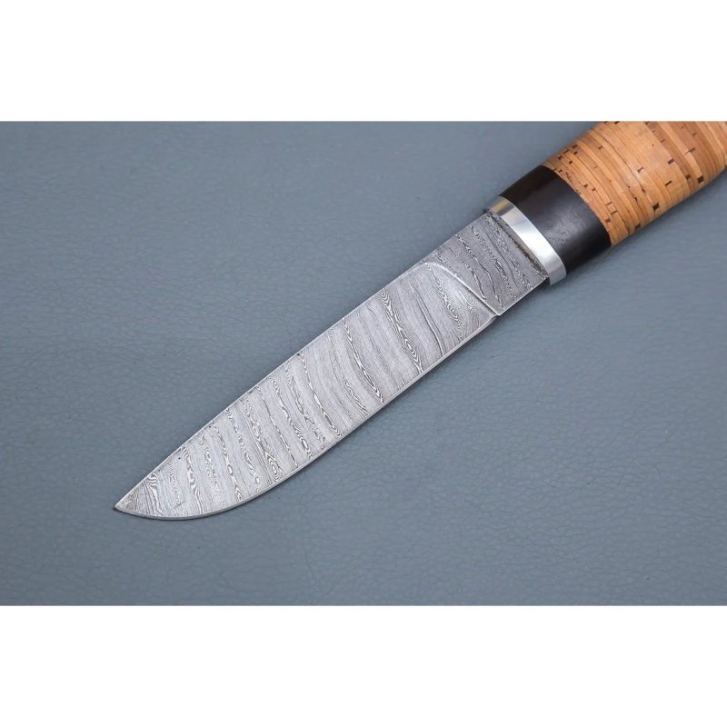 Нож Финский из дамасской стали, рукоять береста, граб, литье дюраль в интернет-магазине art-steel.ru, фото