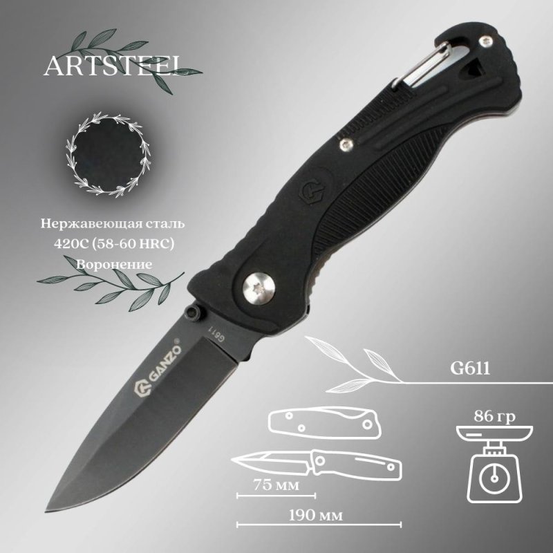 Складной нож Ganzo, сталь 420C, рукоять пластик в интернет-магазине art-steel.ru, фото