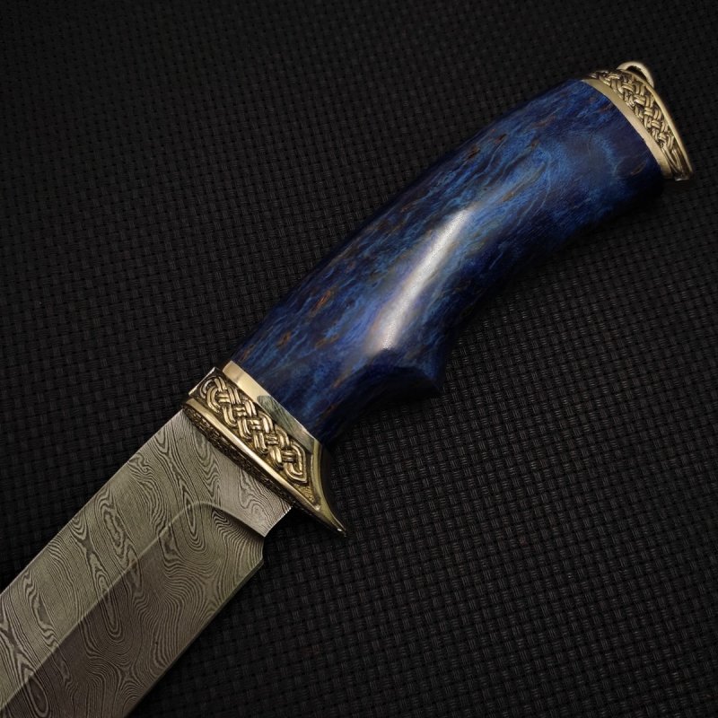 Нож Варяг из дамасской стали, рукоять карельская береза, литьё мельхиор в интернет-магазине art-steel.ru, фото