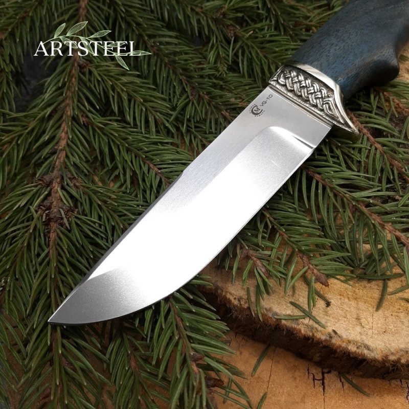 Нож Егерь из стали VG-10, рукоять ореховый кап, литье мельхиор в интернет-магазине art-steel.ru, фото