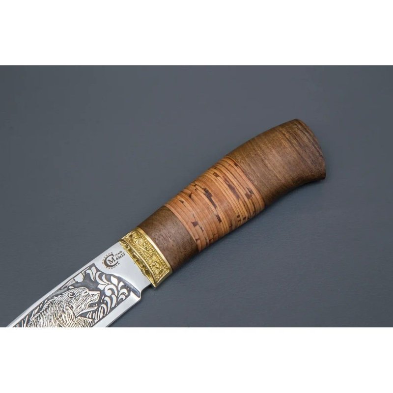 Нож Путник из стали 65х13, рукоять береста, орех, латуннное литьё в интернет-магазине art-steel.ru, фото