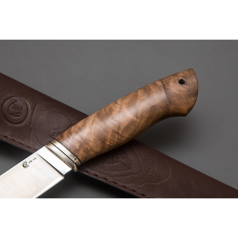 Нож Пантера из стали VG-10, рукоять ореховый кап, литье мельхиор в интернет-магазине art-steel.ru, фото