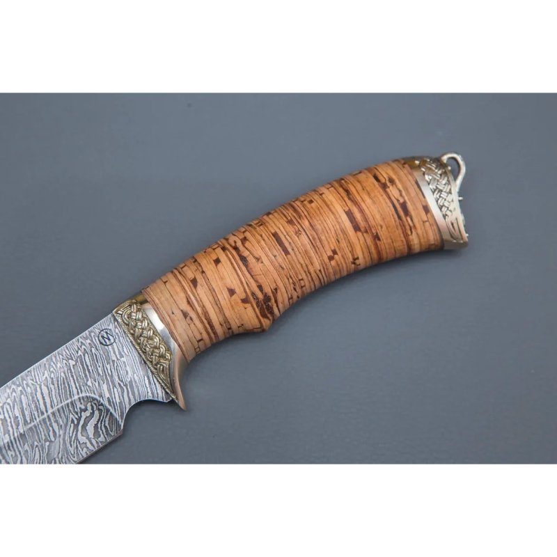 Нож Легионер из дамасской стали, рукоять береста, литьё мельхиор в интернет-магазине art-steel.ru, фото