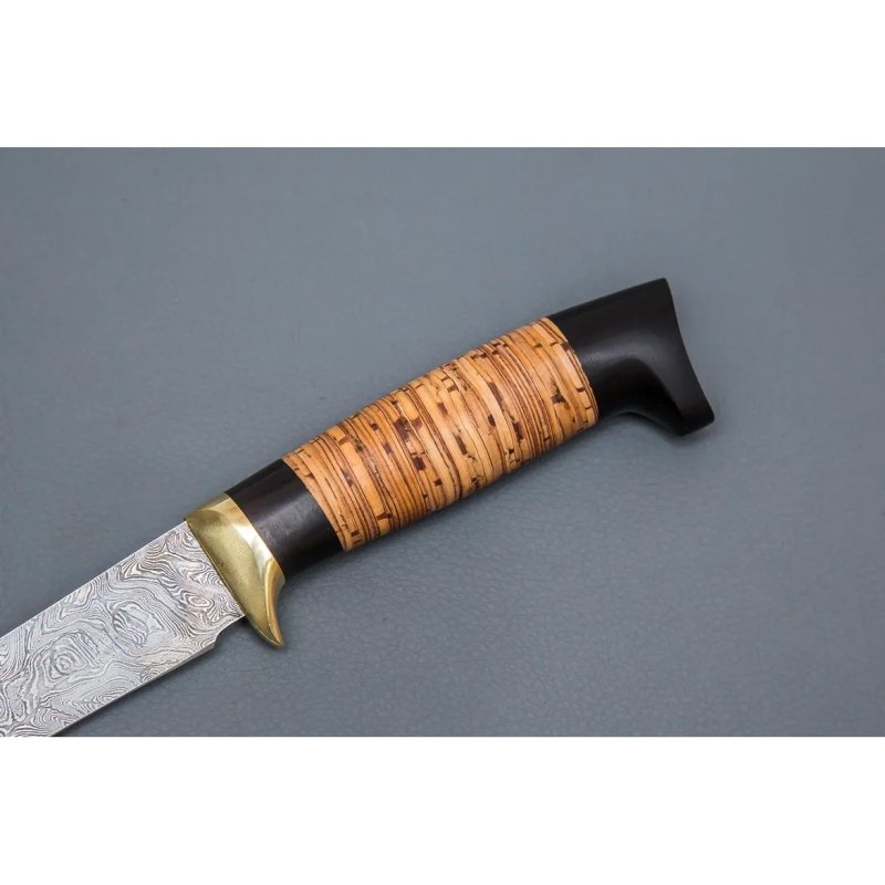 Нож Филейный большой из дамасской стали, рукоять береста, граб, литьё мельхиор в интернет-магазине art-steel.ru, фото