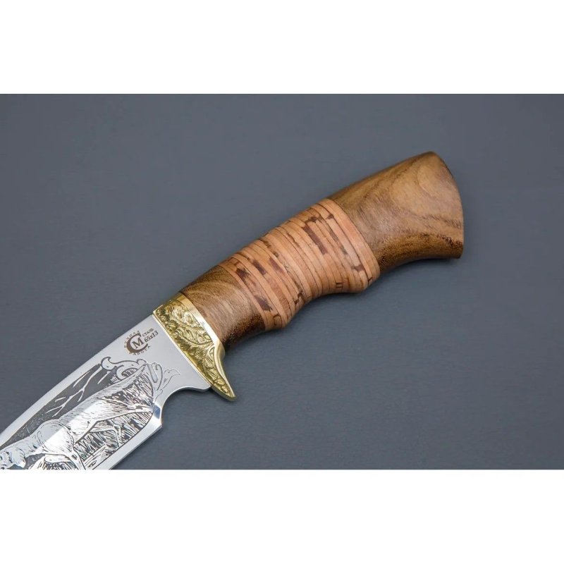 Нож Легионер из стали 65х13, рукоять береста, орех, латуннное литьё в интернет-магазине art-steel.ru, фото