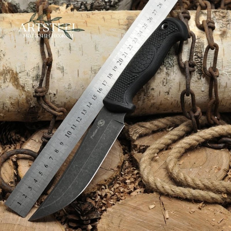 Нож Рыбак-2 AUS-8 эластрон стоунвош черный в интернет-магазине art-steel.ru, фото