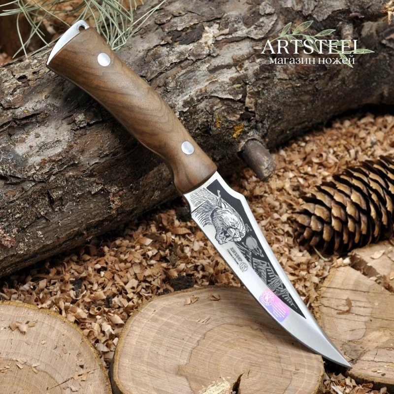 Охотничий нож Клык-2, сталь AUS8, рукоять орех в интернет-магазине art-steel.ru, фото