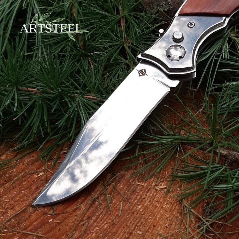 Автоматический складной нож King (кнопочный), сталь 40х13, рукоять дерево, сталь в интернет-магазине art-steel.ru, фото