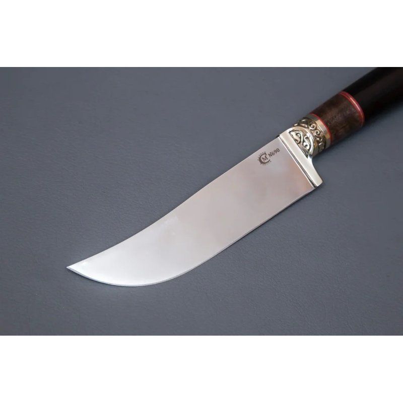 Нож Узбекский малый из стали N690, рукоять карельская береза, граб, литьё мельхиор в интернет-магазине art-steel.ru, фото