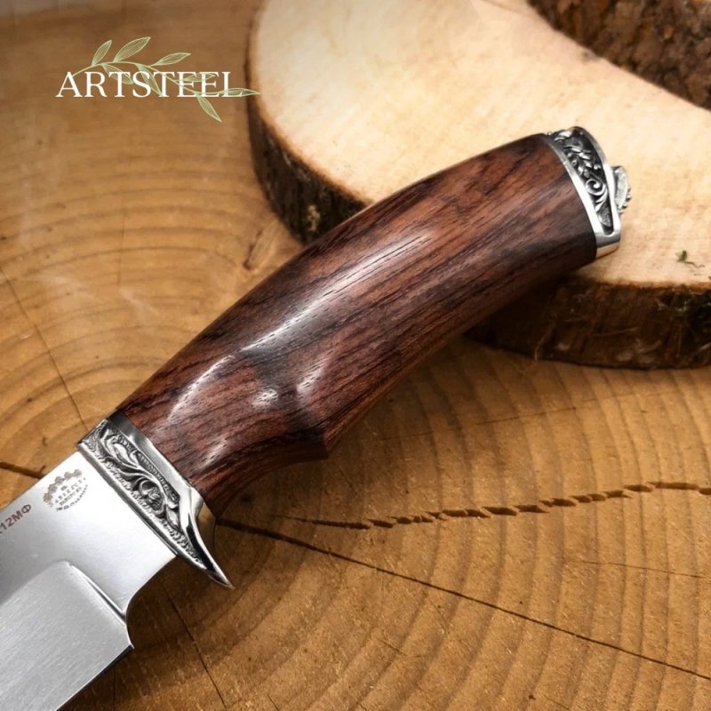 Нож Волк из стали Х12МФ, рукоять литье мельхиор, Бубинга, в интернет-магазине art-steel.ru, фото