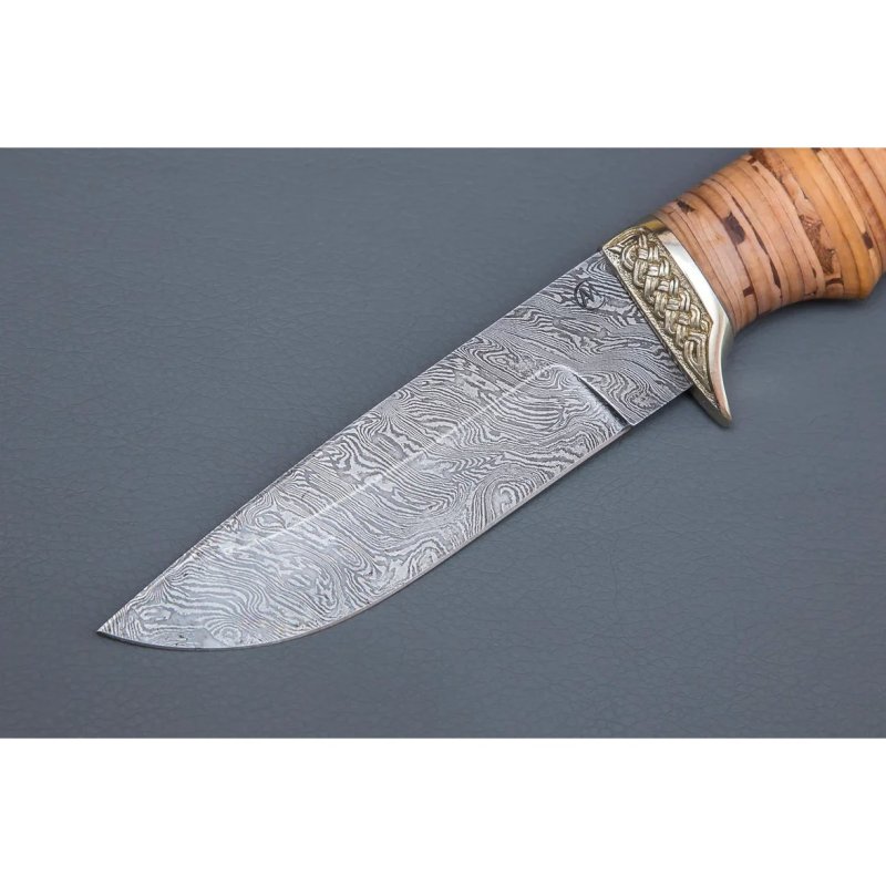 Нож Егерь из дамасской стали, рукоять береста, литьё мельхиор в интернет-магазине art-steel.ru, фото