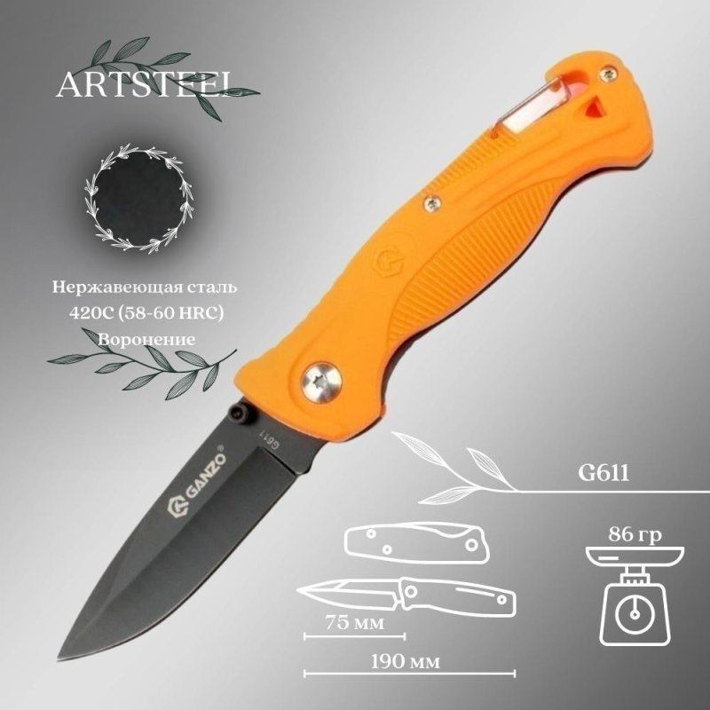 Складной нож Ganzo, сталь 420C, рукоять пластик в интернет-магазине art-steel.ru, фото