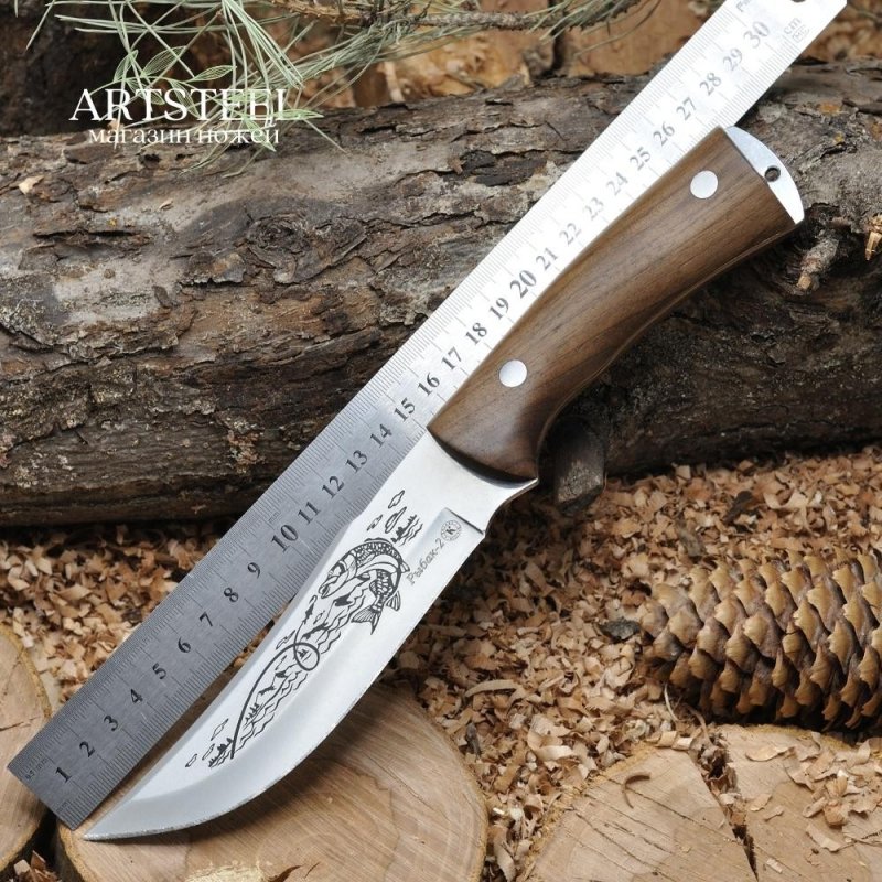 Туристический нож Рыбак-2, сталь AUS8, рукоять дерево в интернет-магазине art-steel.ru, фото