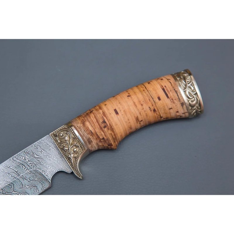 Нож Лорд из дамасской стали, рукоять береста, литьё мельхиор в интернет-магазине art-steel.ru, фото