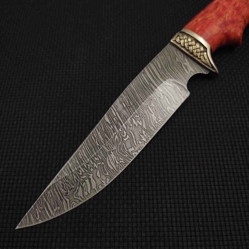 Нож Легионер из дамасской стали, рукоять карельская береза, литьё мельхиор в интернет-магазине art-steel.ru, фото