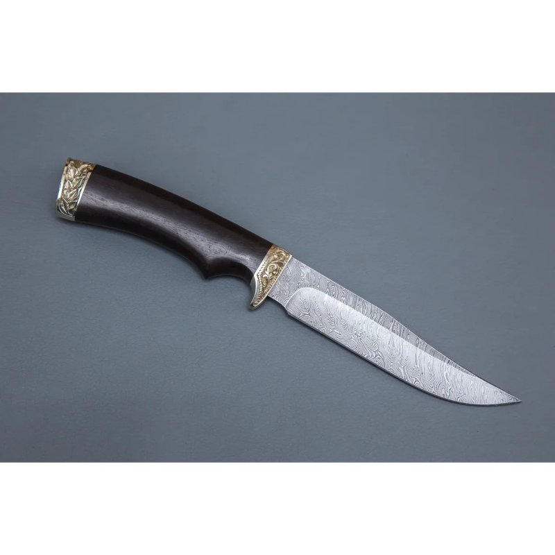 Нож Мангуст из дамасской стали, рукоять черное дерево, литьё мельхиор в интернет-магазине art-steel.ru, фото