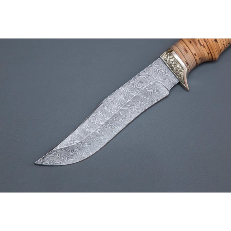 Нож Князь из дамасской стали, рукоять береста, литьё мельхиор в интернет-магазине art-steel.ru, фото