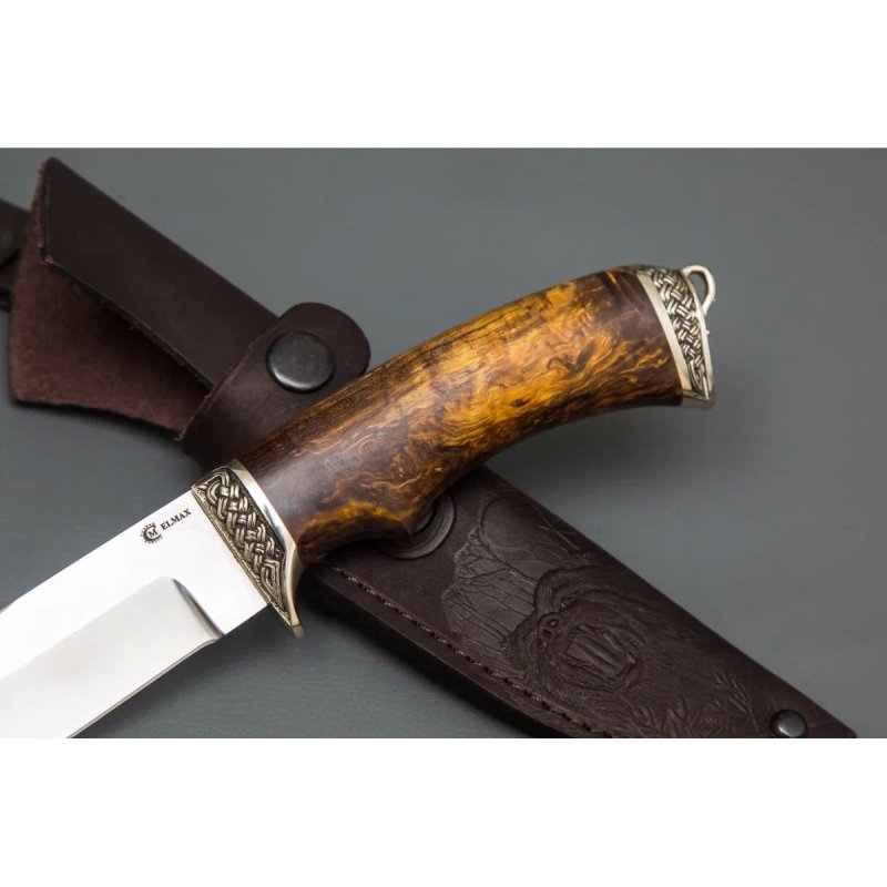 Нож Егерь из стали порошковой стали ELMAX, рукоять карельская береза, литье мельхиор в интернет-магазине art-steel.ru, фото