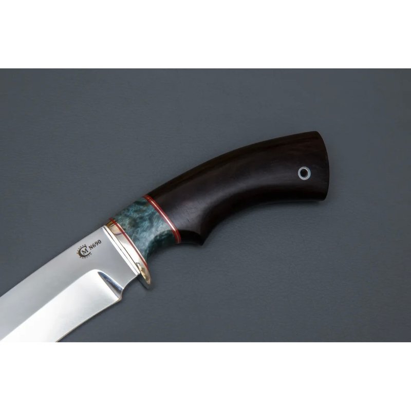 Нож Скиф из стали N690, рукоять карельская береза, черное дерево, литьё мельхиор в интернет-магазине art-steel.ru, фото