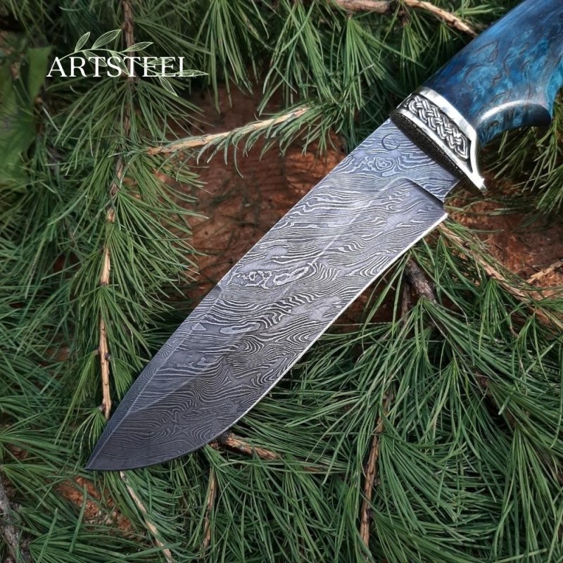 Нож Скиф из дамасской стали, рукоять карельская береза, литьё мельхиор в интернет-магазине art-steel.ru, фото