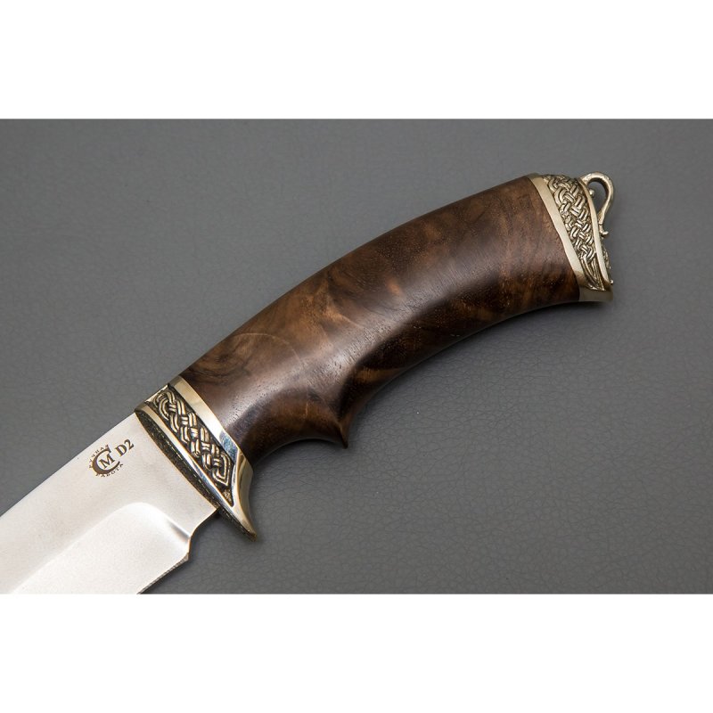 Нож Скиф из стали D2, рукоять ореховый кап, литье мельхиор в интернет-магазине art-steel.ru, фото