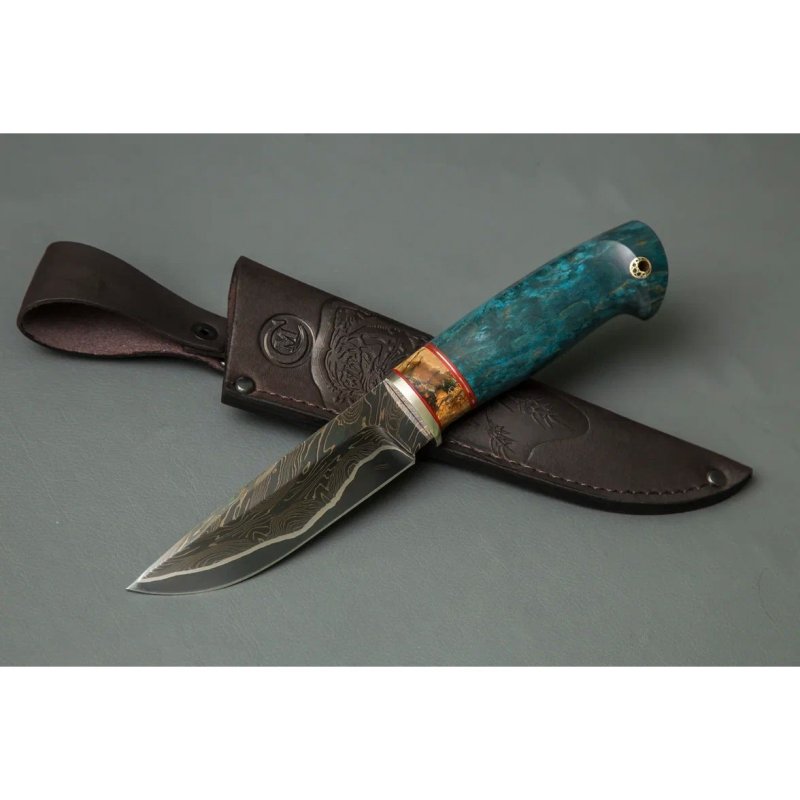 Нож Соболь из стали ламинированной стали, рукоять карельская береза, литье мельхиор в интернет-магазине art-steel.ru, фото