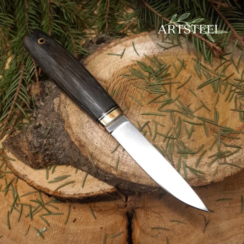 Нож Маус из стали Х12МФ, рукоять латунь, морёный дуб в интернет-магазине art-steel.ru, фото