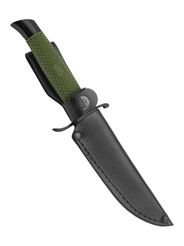 Универсальный хозяйственно-бытовой нож Разведчик с кожаным чехлом, сталь 65х13, рукоять эластомер в интернет-магазине art-steel.ru, фото