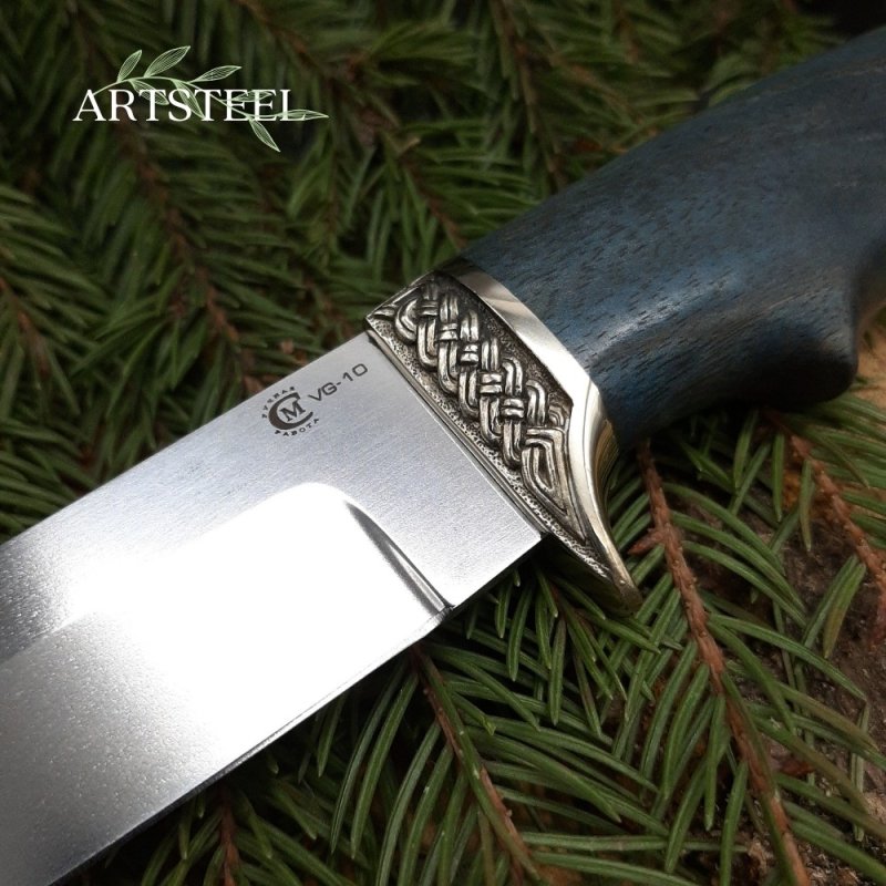 Нож Егерь из стали VG-10, рукоять ореховый кап, литье мельхиор в интернет-магазине art-steel.ru, фото