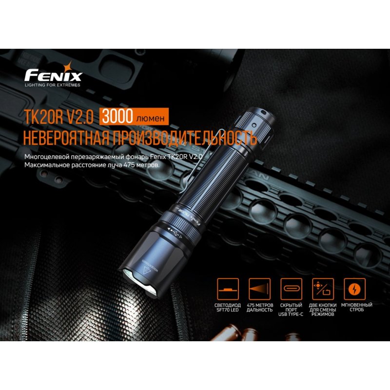 Фонарь тактический светодиодный Fenix TK20RV20, дальность 475 м в интернет-магазине art-steel.ru, фото