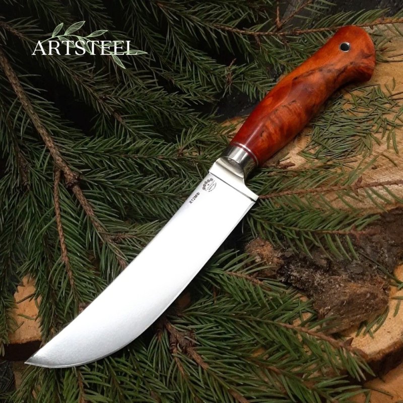 Нож Пчак малый из стали Х12МФ, рукоять стабилизированное дерево, литье мельхиор в интернет-магазине art-steel.ru, фото