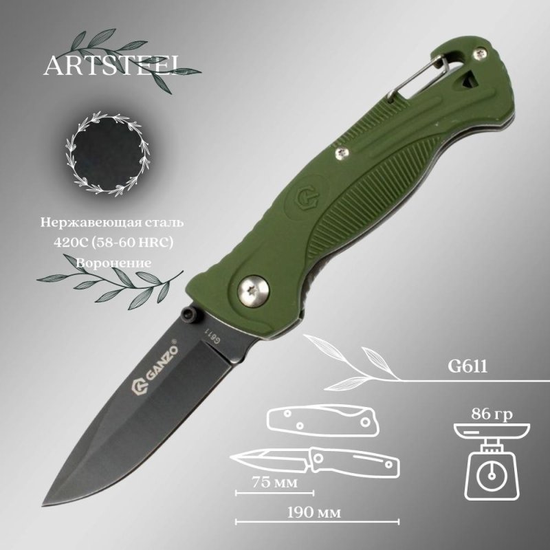 Складной нож Ganzo, сталь 420C, рукоять пластик в интернет-магазине art-steel.ru, фото