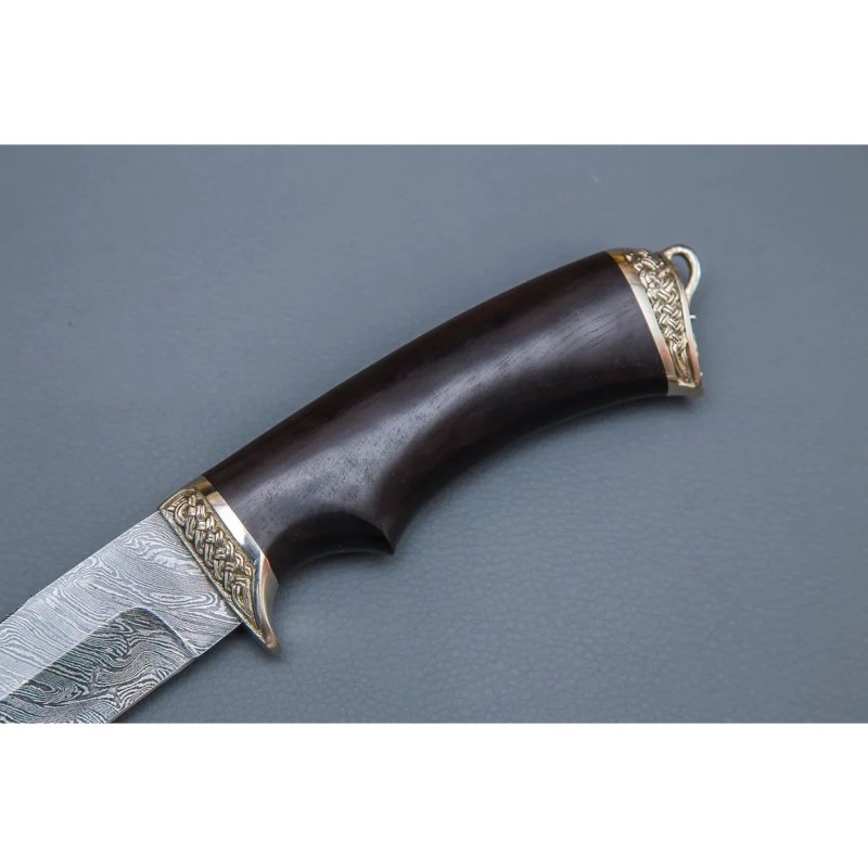 Нож Егерь из дамасской стали, рукоять черное дерево, литьё мельхиор в интернет-магазине art-steel.ru, фото