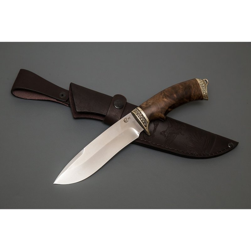 Нож Скиф из стали D2, рукоять ореховый кап, литье мельхиор в интернет-магазине art-steel.ru, фото