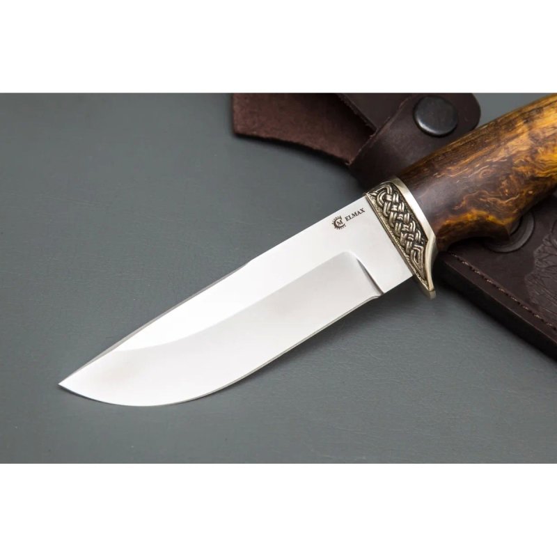 Нож Егерь из стали порошковой стали ELMAX, рукоять карельская береза, литье мельхиор в интернет-магазине art-steel.ru, фото