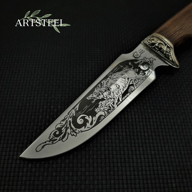 Нож Следопыт из стали 95х18, рукоять дерево, литьё латунь в интернет-магазине art-steel.ru, фото