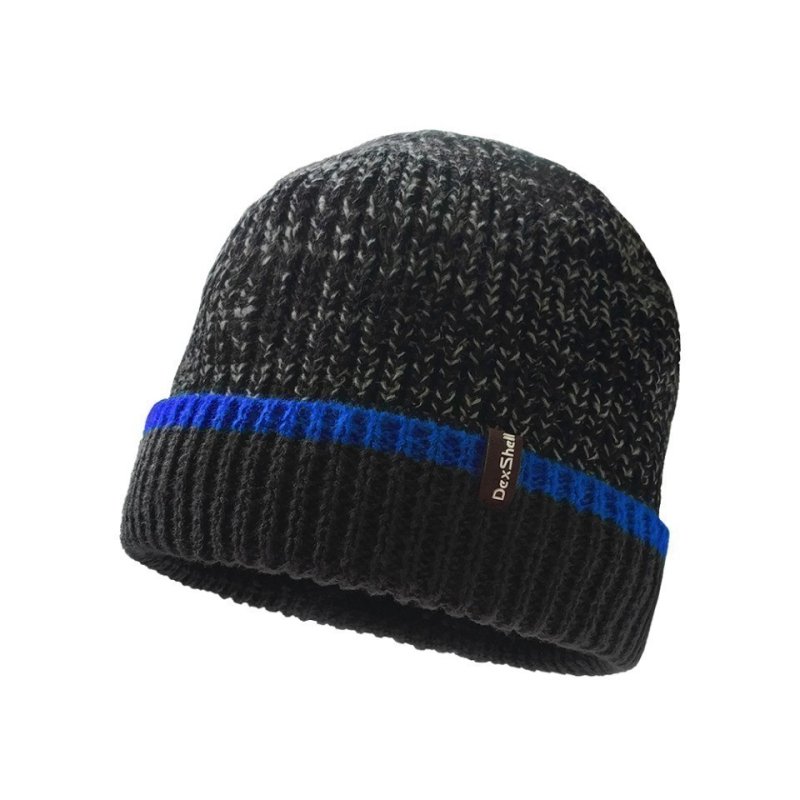Шапка водонепроницаемая Dexshell Cuffed Beanie, DH353BLU черная с cиней полоской, размер S/M, DH353BLUSM в интернет-магазине art-steel.ru, фото
