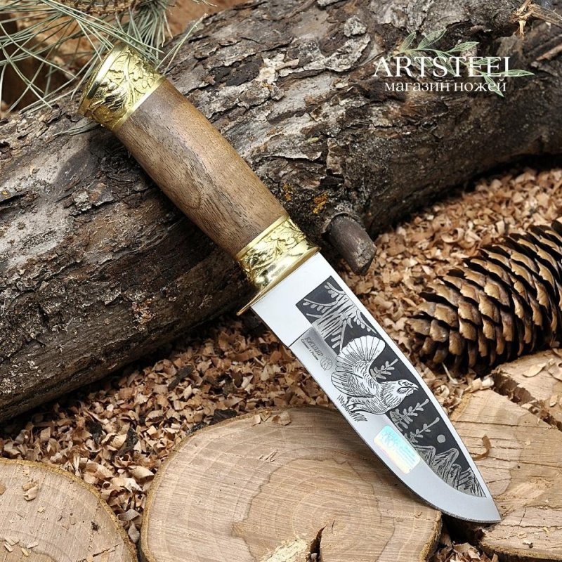 Нож Глухарь художественно-оформленный латунь в интернет-магазине art-steel.ru, фото