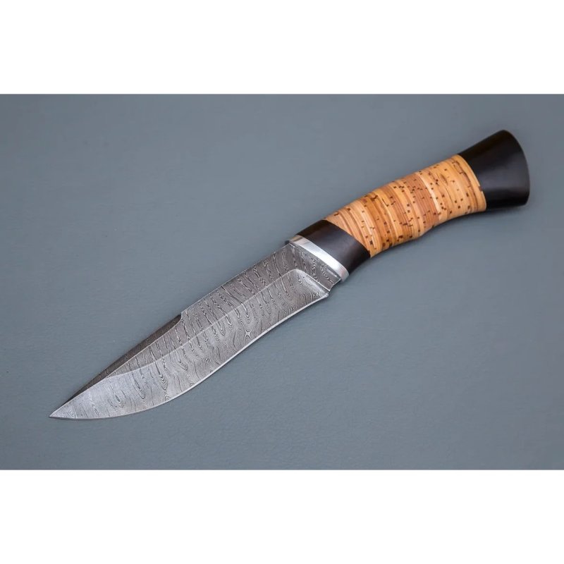 Нож Беркут из дамасской стали, рукоять береста, граб, литье дюраль в интернет-магазине art-steel.ru, фото