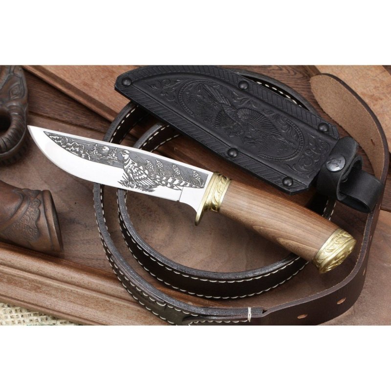 Нож Фазан AUS-8 художественно-оформленный латунь в интернет-магазине art-steel.ru, фото