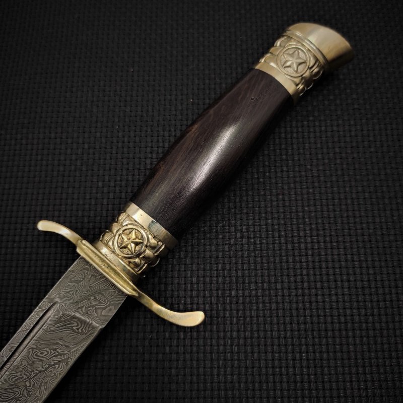 Нож Разведчик из дамасской стали, рукоять черное дерево, литьё мельхиор в интернет-магазине art-steel.ru, фото