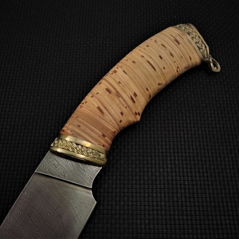 Нож Разделочный из дамасской стали, рукоять береста, литьё мельхиор в интернет-магазине art-steel.ru, фото
