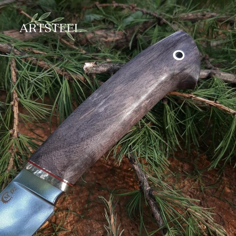 Нож Пантера из стали D2, рукоять карельская береза, литьё мельхиор в интернет-магазине art-steel.ru, фото