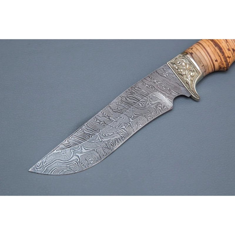 Нож Галеон из дамасской стали, рукоять береста, литьё мельхиор в интернет-магазине art-steel.ru, фото