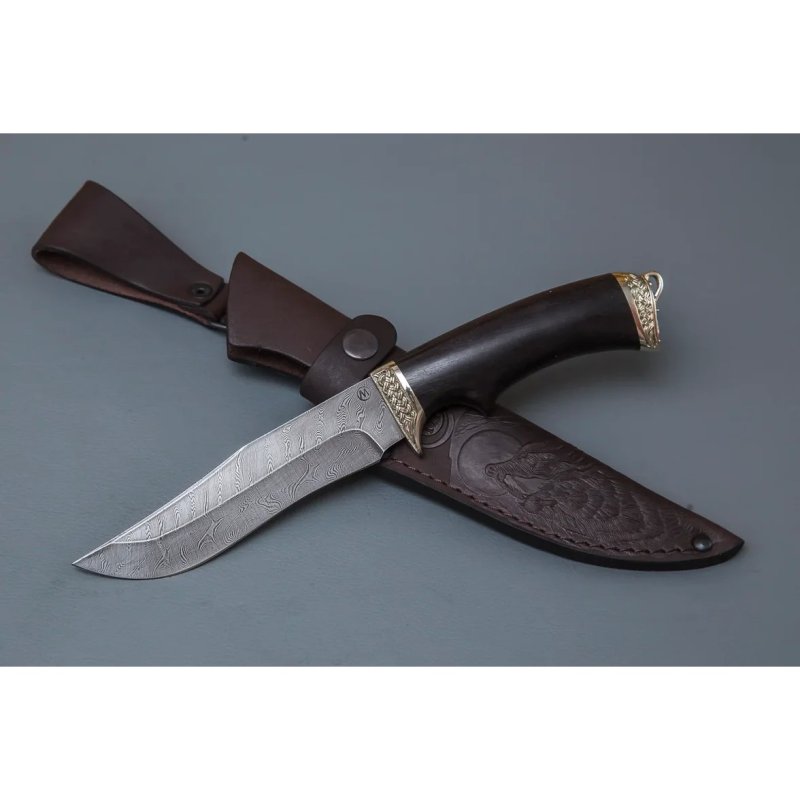 Нож Князь из дамасской стали, рукоять черное дерево, литьё мельхиор в интернет-магазине art-steel.ru, фото