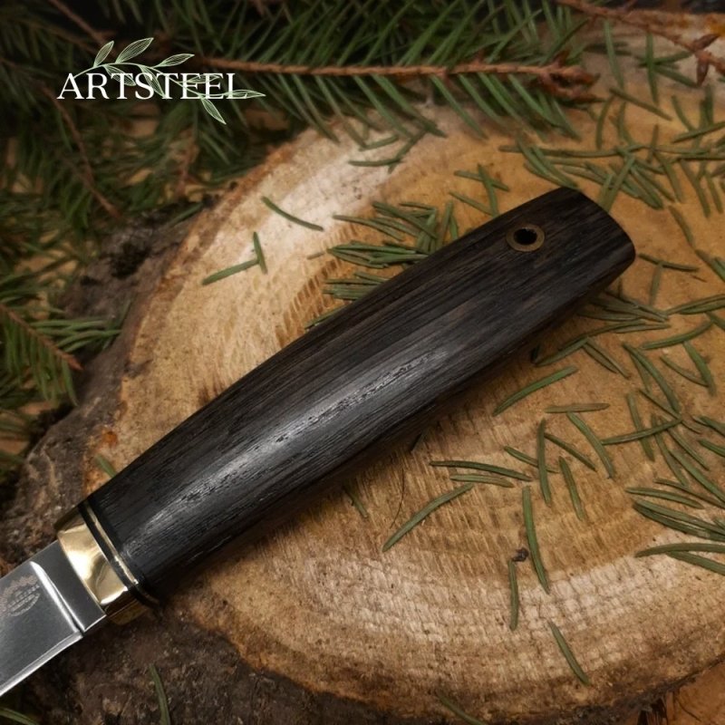 Нож Маус из стали Х12МФ, рукоять латунь, морёный дуб в интернет-магазине art-steel.ru, фото