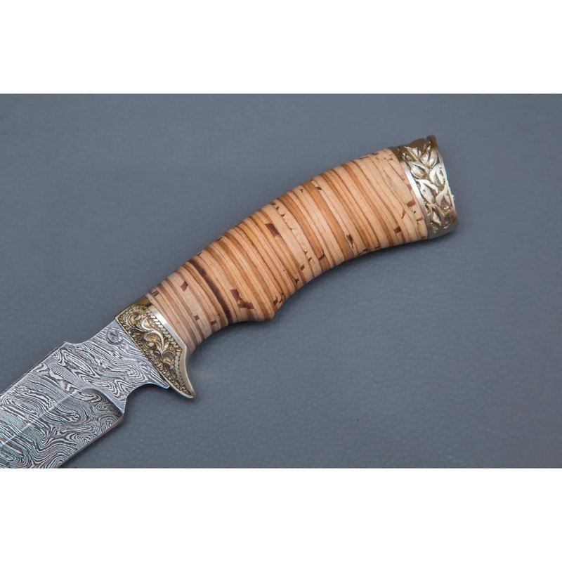 Нож Следопыт из дамасской стали, рукоять береста, литьё мельхиор в интернет-магазине art-steel.ru, фото