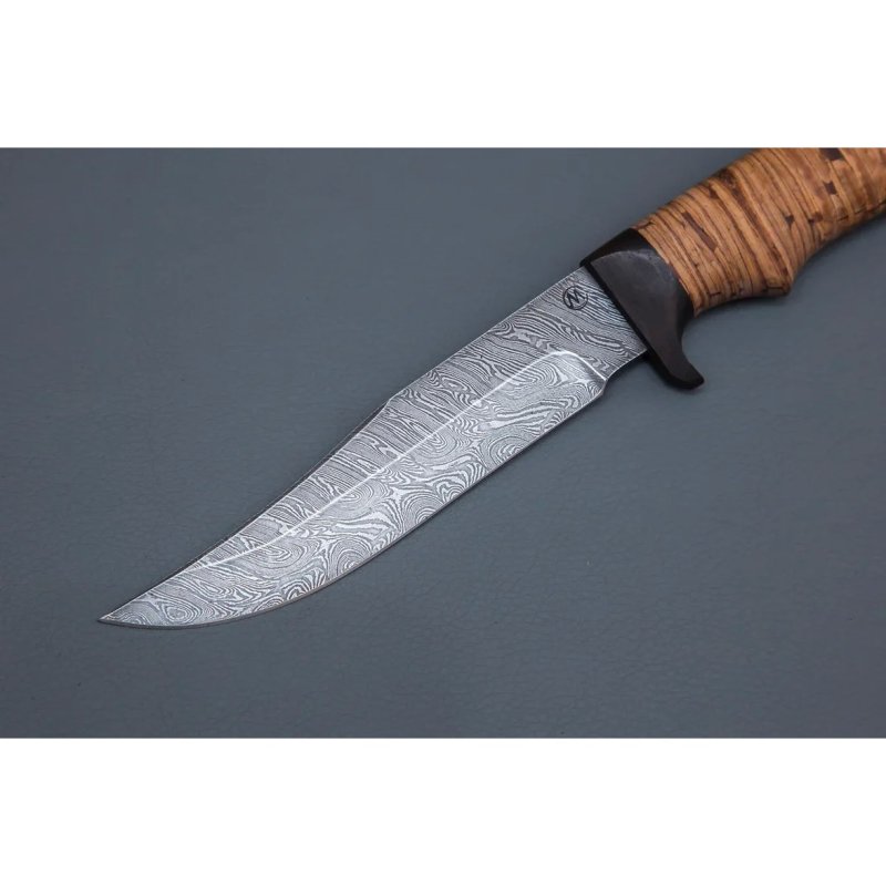 Нож Мангуст из дамасской стали, рукоять береста, граб в интернет-магазине art-steel.ru, фото