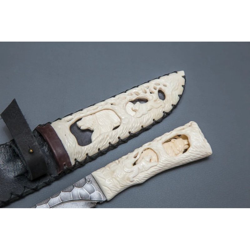 Нож Путник из дамасской стали, рукоять из кости в интернет-магазине art-steel.ru, фото